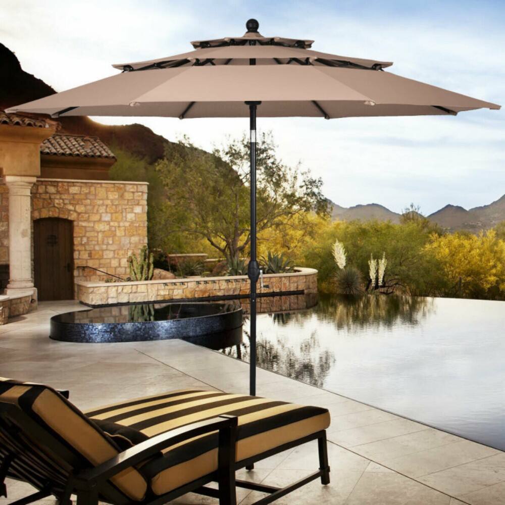 Angle. Mondawe - 10 Feet 3 Tier Outdoor Patio Umbrella with Double Vented - Beige.