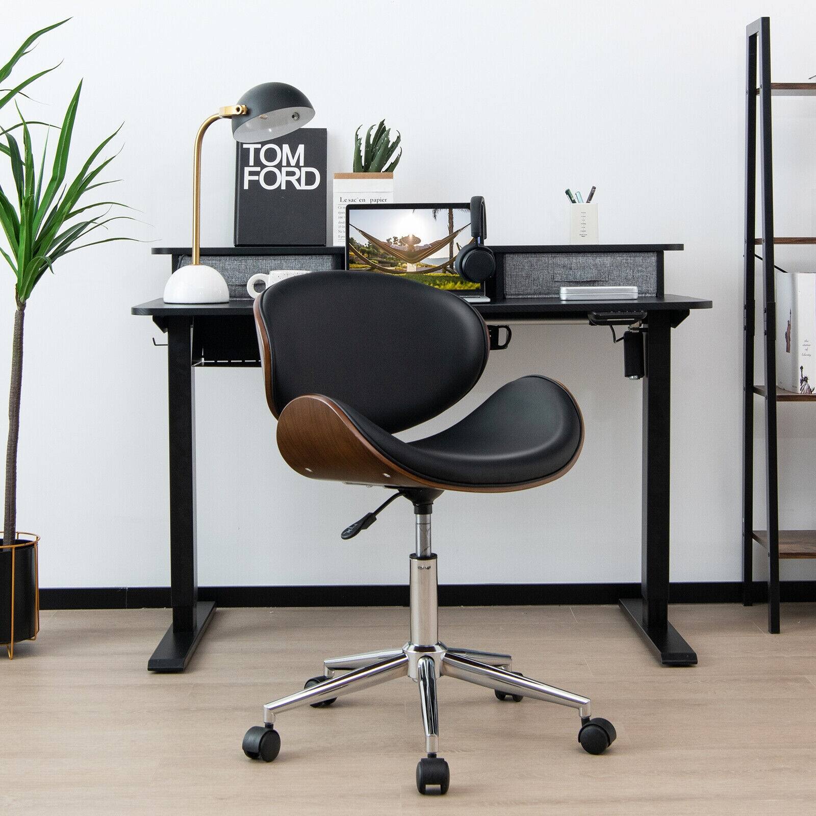 Alt View 1. Ecooso - Adjustable Leather Office Chair Swivel Bentwood Desk Chair with Curved Seat - Black.