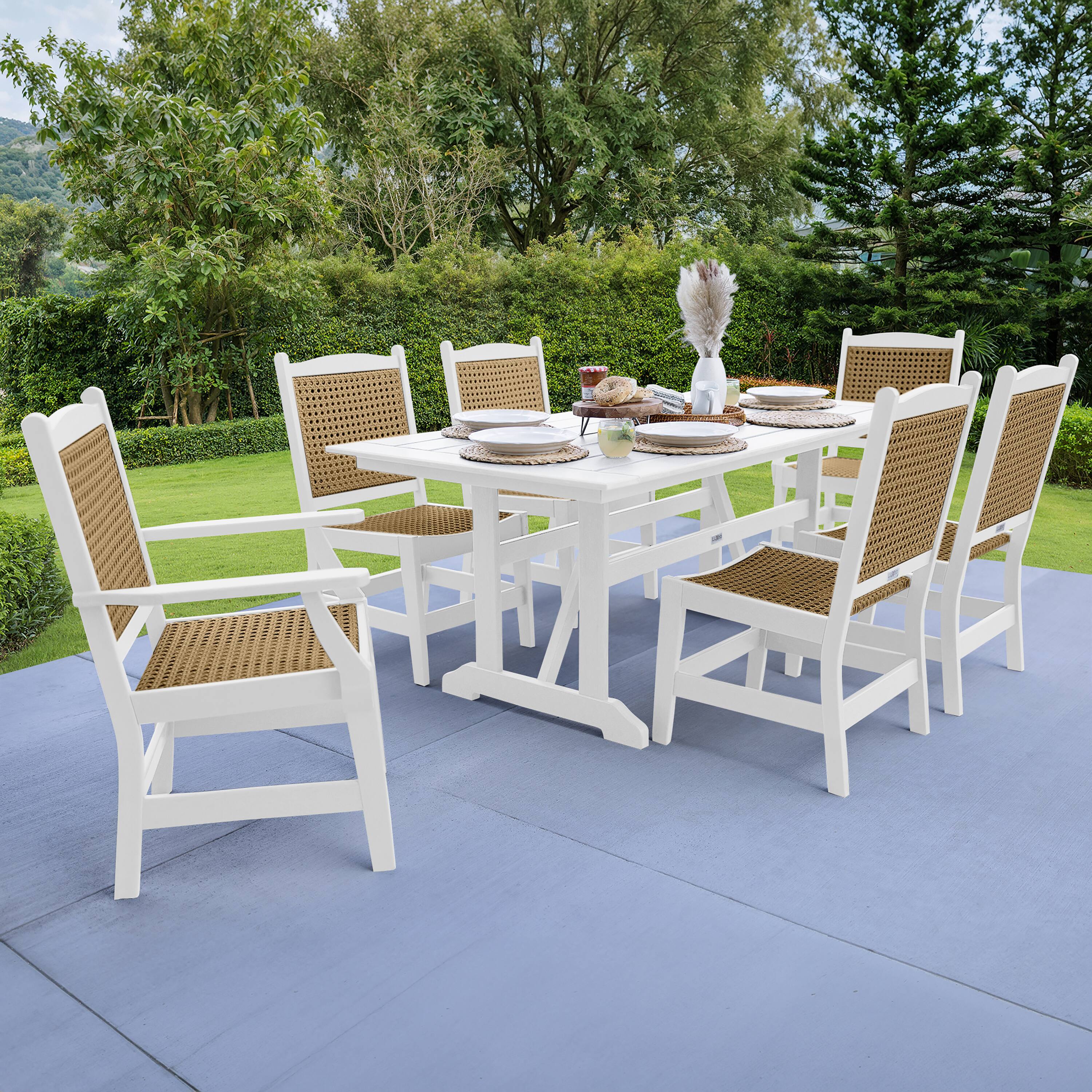 Angle. LuXeo - Tuscany Woven  Rattan Dining Set, White (7-Piece) - White.