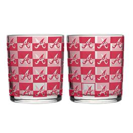 Logo Brands - Atlanta Braves Two-Pack 12oz. Gridiron Stained Rocks Glass Set - Multicolor