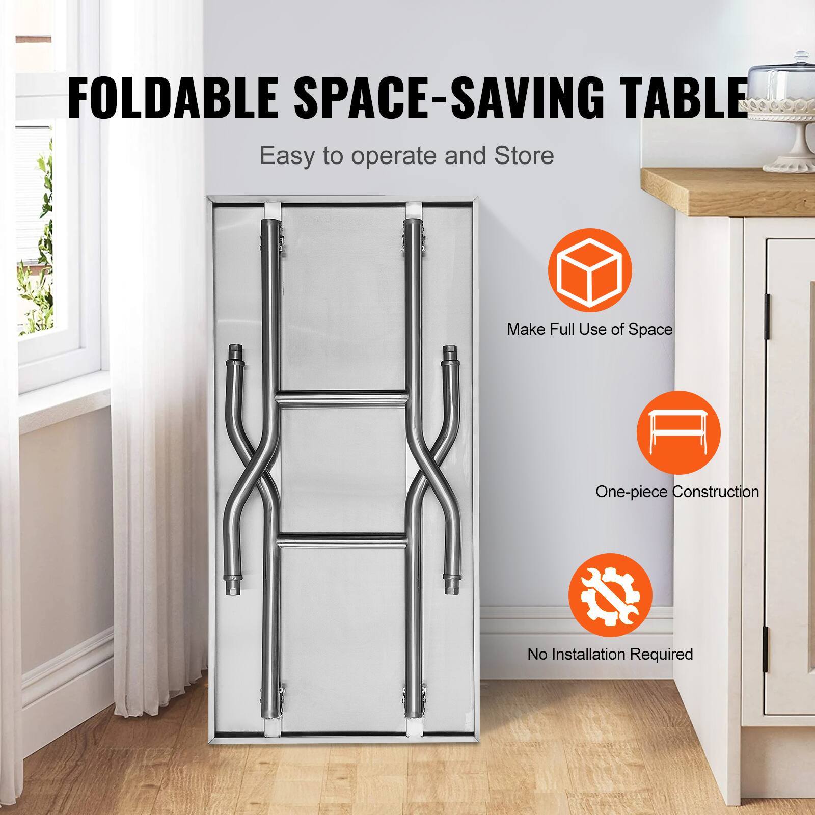FOLDABLE SPACE-SAVING TABLE  
Easy to operate and Store  

- Make Full Use of Space  
- One-piece Construction  
- No Installation Required