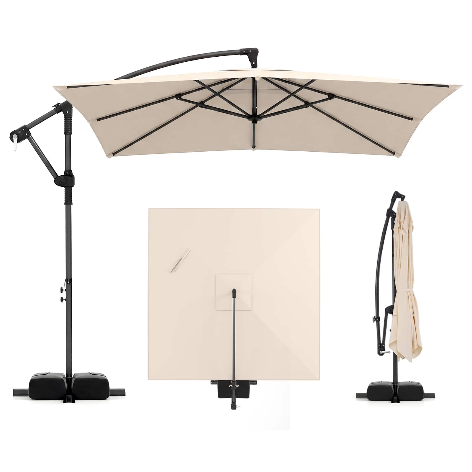 Costway - 8 x 8 FT Offset Cantilever Patio Umbrella Square Hanging Outdoor Market Umbrella - Beige