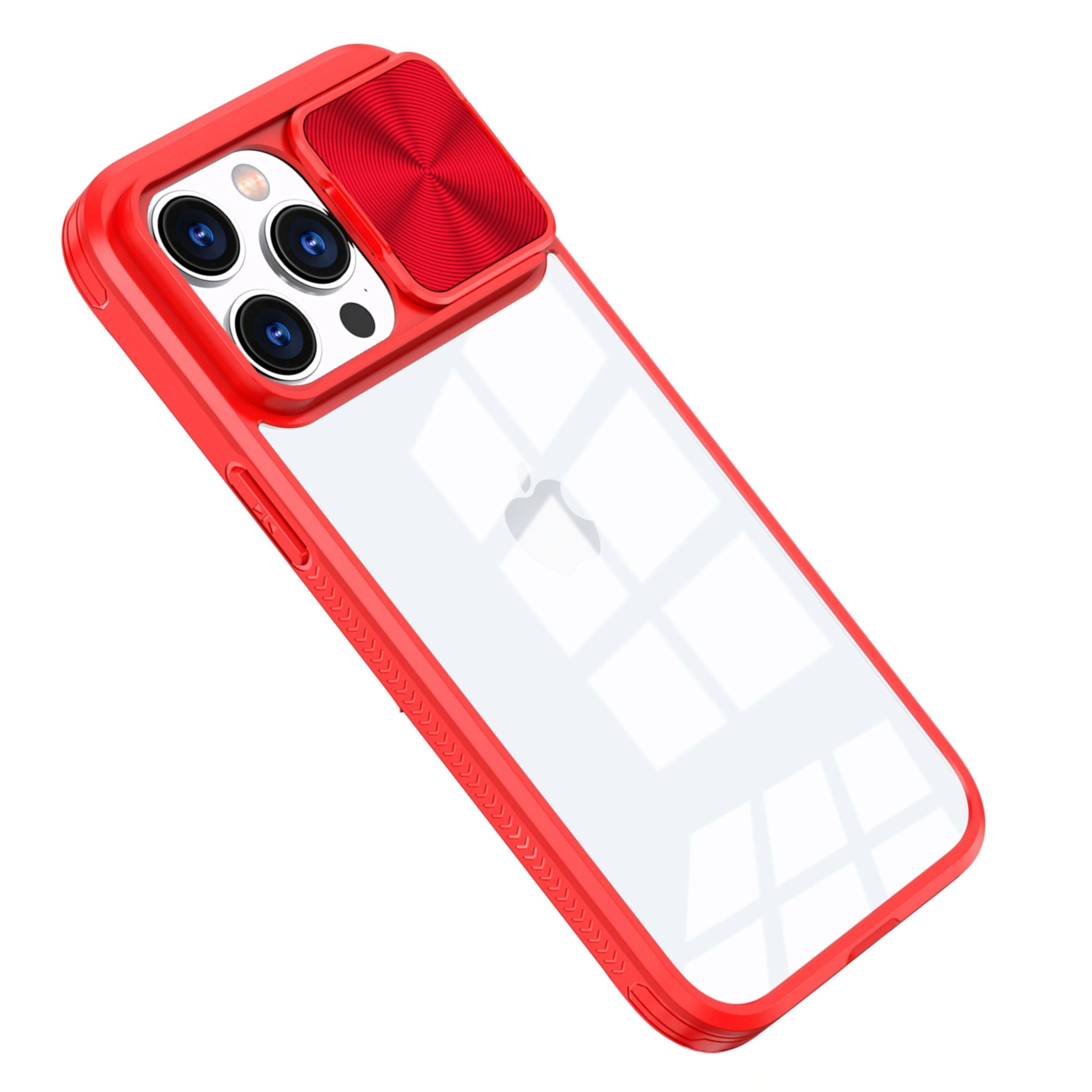 Left. Kitcheniva - Hybrid Sliding Lens Cover Case With Screen Protector For iPhone 15 Pro Max Red - Red.