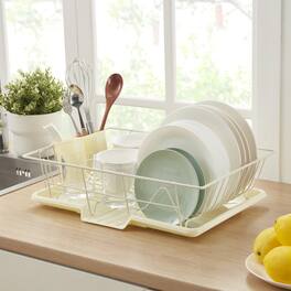Sweet Home Collection - Steel 3-Piece Large Countertop Dish Drainer with Drain Board & Utensil Holder - Yellow