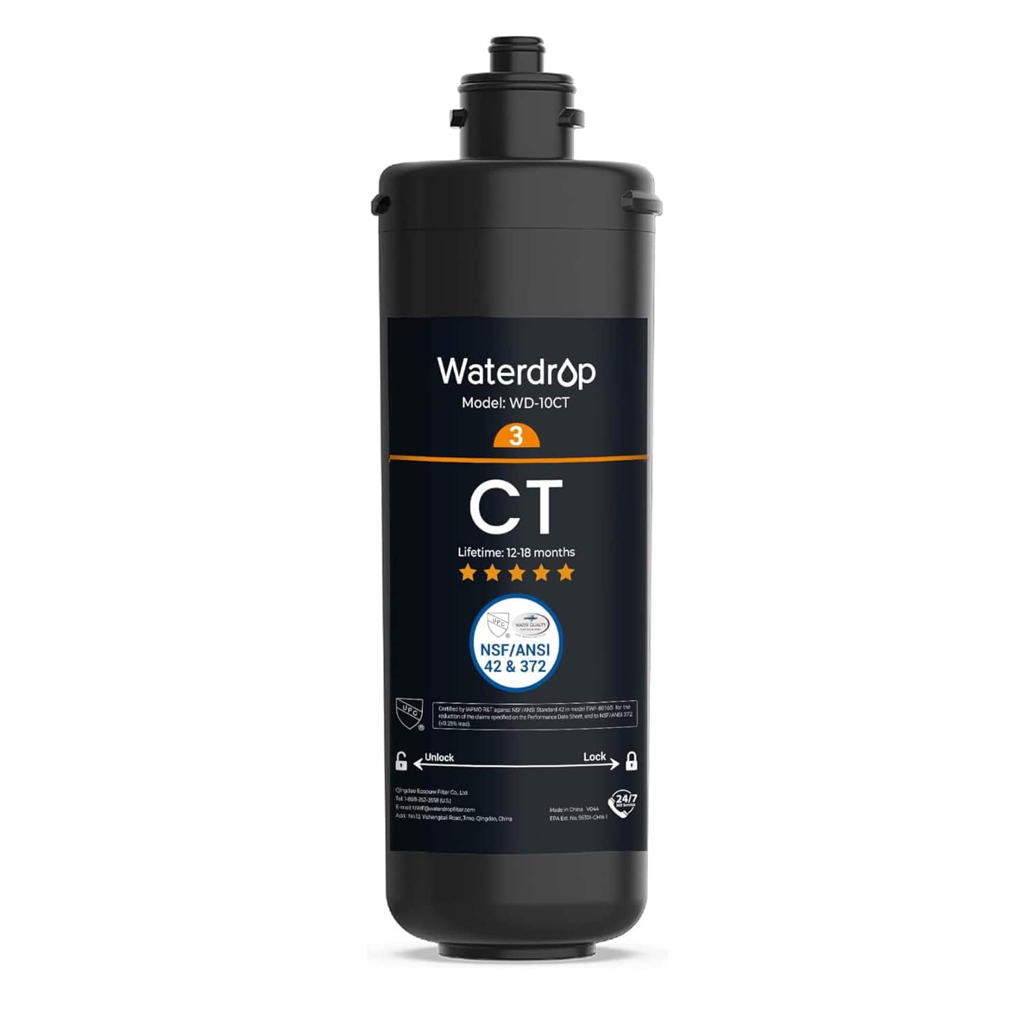 WD-10CT Under Sink Water Filter, Replacement for Waterdrop TSA & TSB 3-stage Under Sink Water Filter System - Black