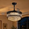 Front. Siljoy - 42-Inch 3Blade Black Downrod Round K9 Crystal Retractable Blades Fan Chandelier For Dining Living Kitchen Foyer - Black.