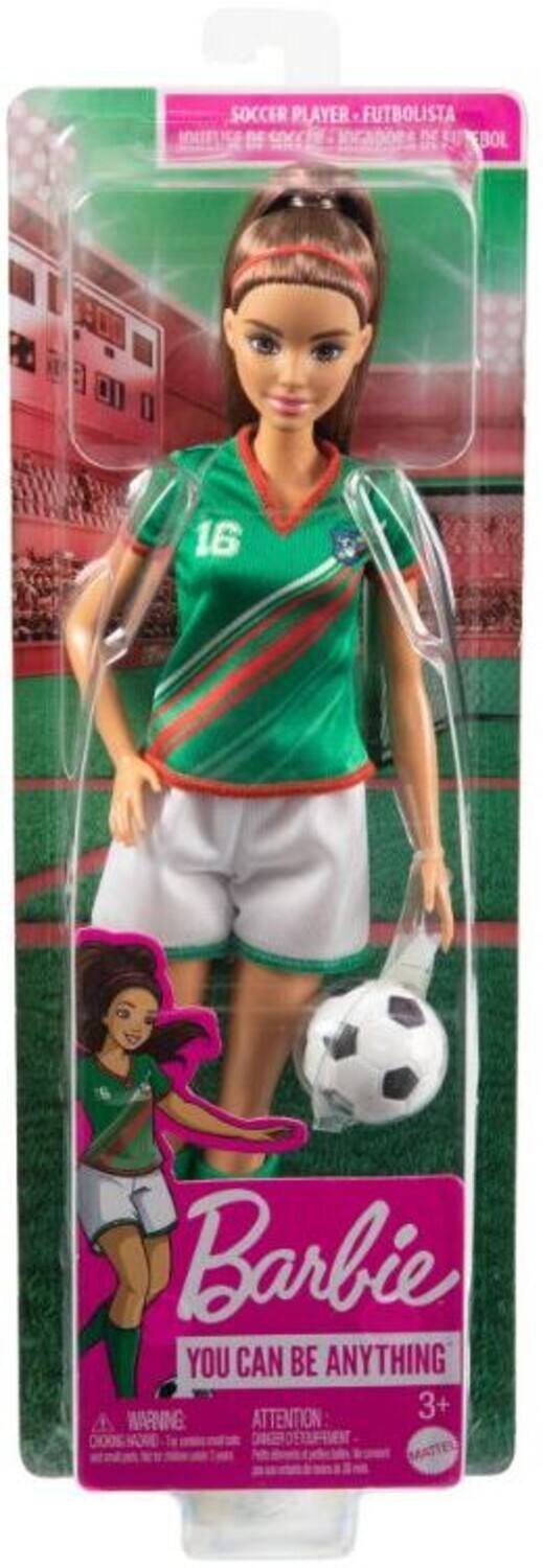 Soccer Player - Futbolista  
Intensidad de Futbol  

Barbie  
You Can Be Anything  

Warning: Choking Hazard - Small parts. Not for children under 3 years.  

Attention:  
DANGER DE CHOKING - Petite pièce. Ne convient pas aux enfants de moins de 3 ans.  

Mattel