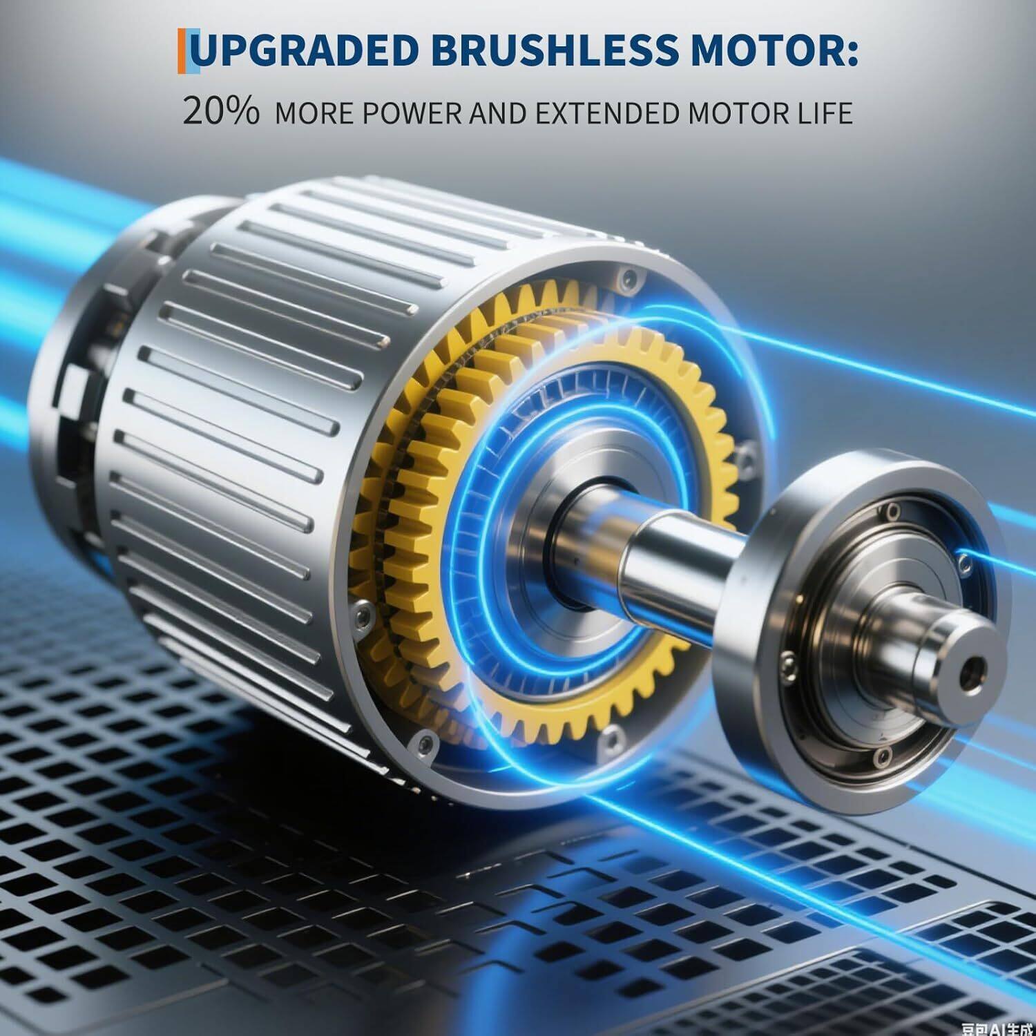 UPGRADED BRUSHLESS MOTOR:  
20% MORE POWER AND EXTENDED MOTOR LIFE
