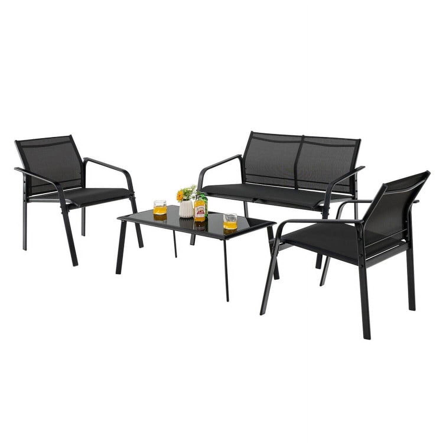 Alt View 2. Pefilos - 4 Pieces Patio Furniture Set, Deluxe Outdoor Patio with Armrest Loveseat Sofas and Glass Dining Table Deck-Black - Black.