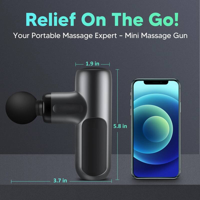 Relief On The Go!  
Your Portable Massage Expert - Mini Massage Gun  

1.9 in  
5.8 in  
3.7 in