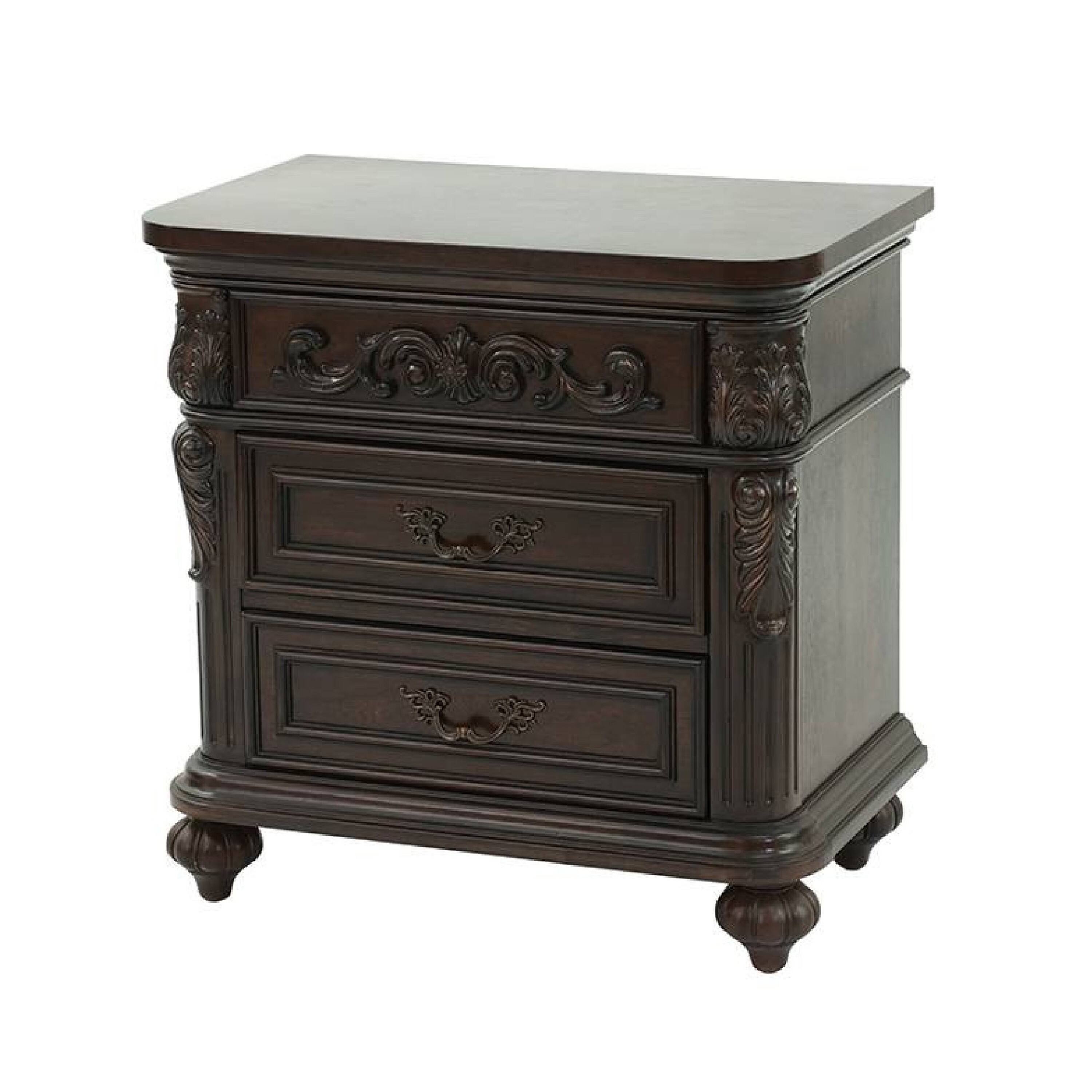 Manhattan Lane 30 Inches 3 Drawer Engraved Wooden Nightstand Brown ...