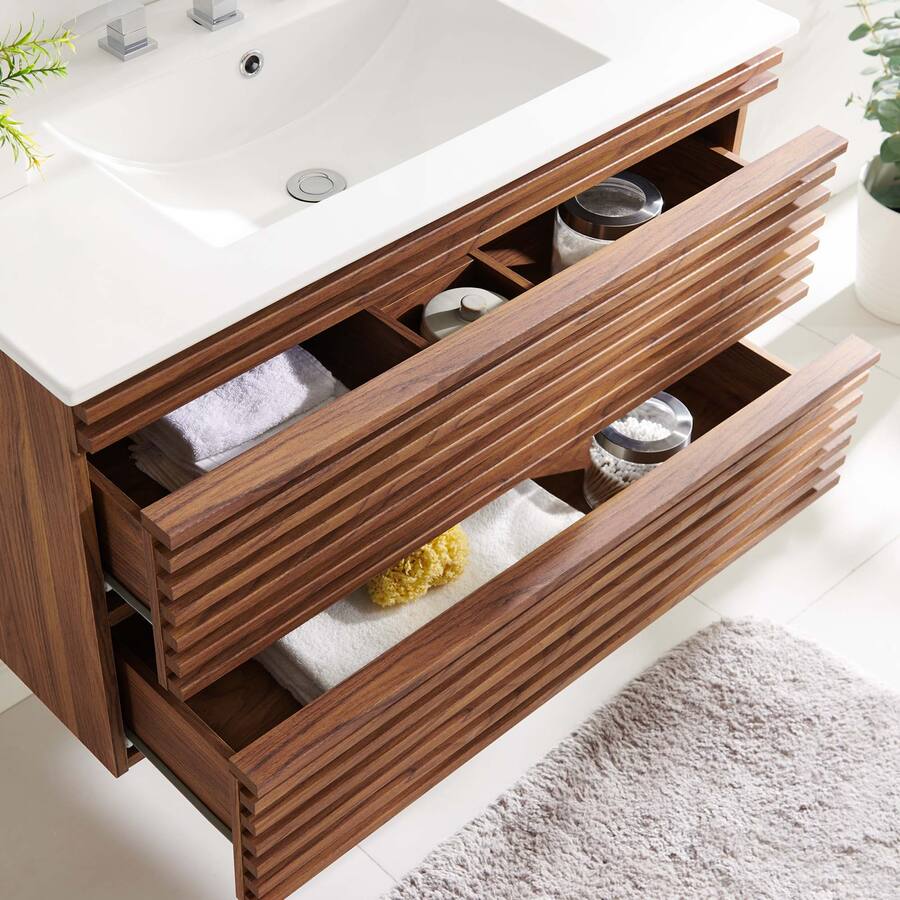 Modway Render Wall Mount Bathroom Vanity with White Basin Included ...