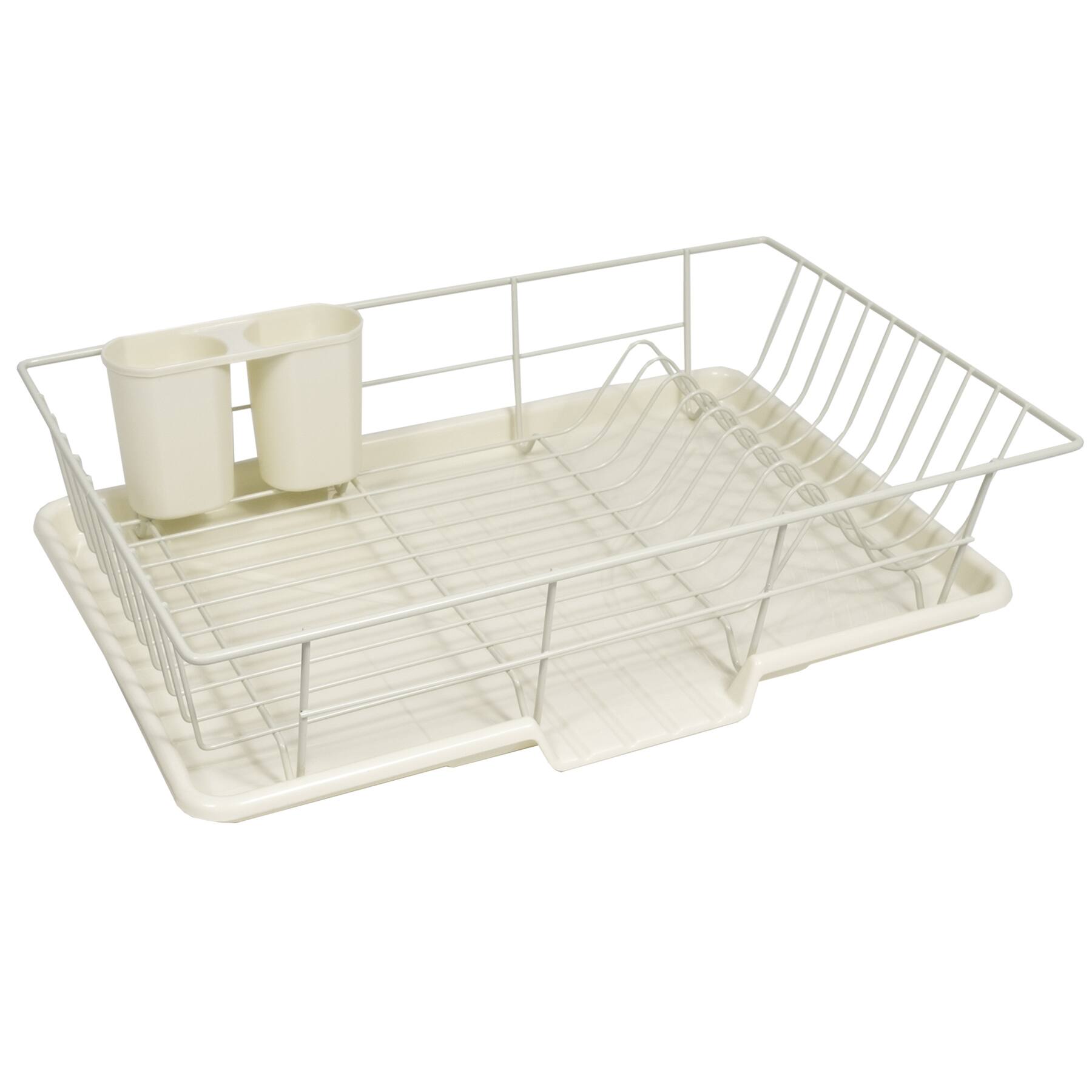 Left. Sweet Home Collection - Steel 3-Piece Large Countertop Dish Drainer with Drain Board & Utensil Holder - Ivory.