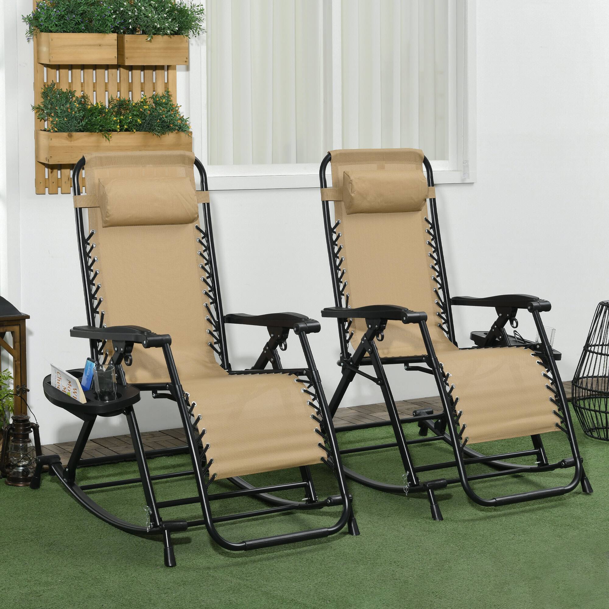 Alt View 1. Outsunny - Outdoor Rocking Chairs Foldable Reclining Zero Gravity Lounge Rockers w/ Pillow Cup & Phone Holder - Beige.