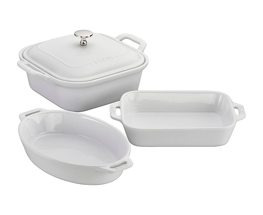 Angle. Staub - Ceramics 4-piece Baking Dish Set - White.
