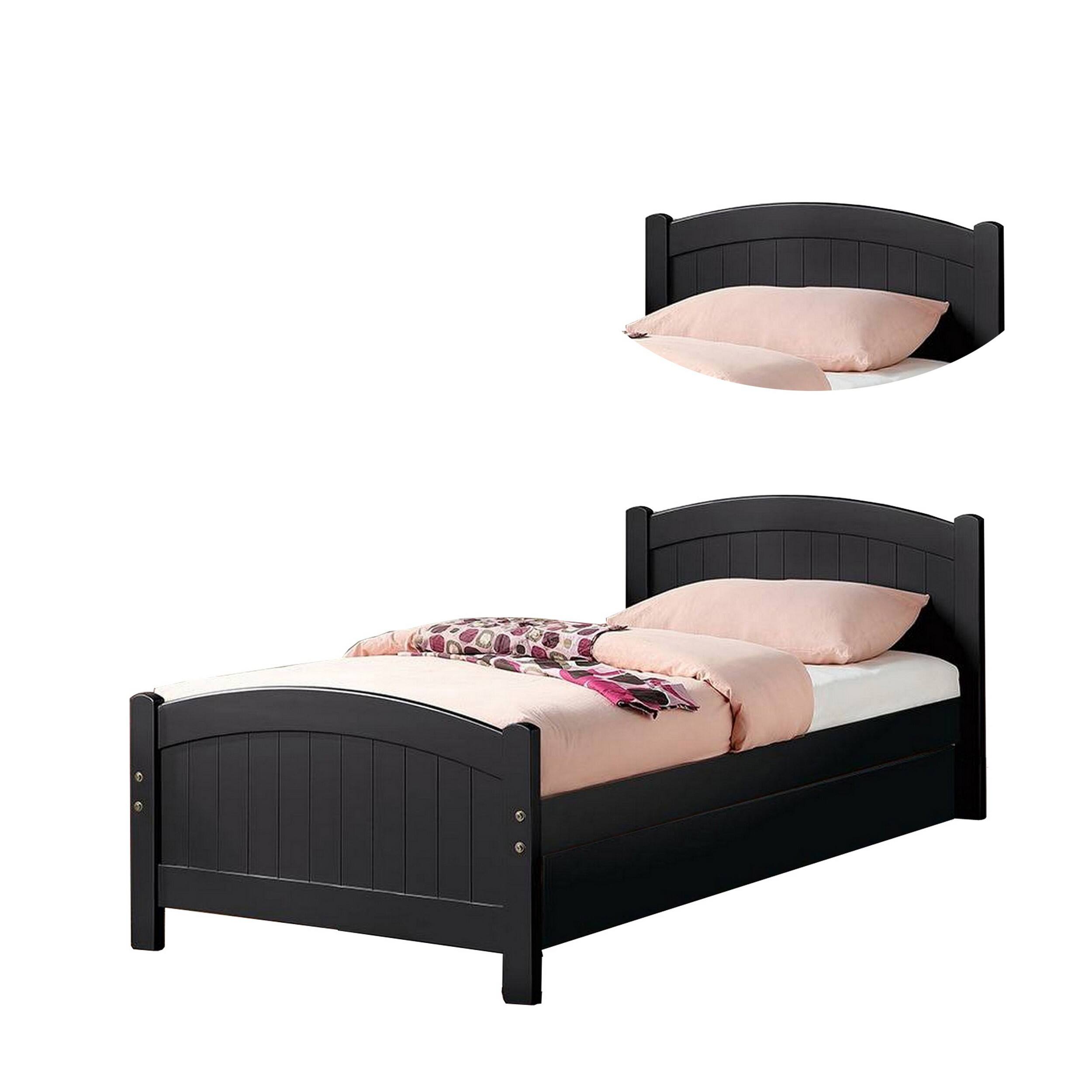 Alt View 3. Manhattan Lane - Shov Twin Size Trundle Bed, Arched Headboard, Vertical Accents, Black Wood - Black.