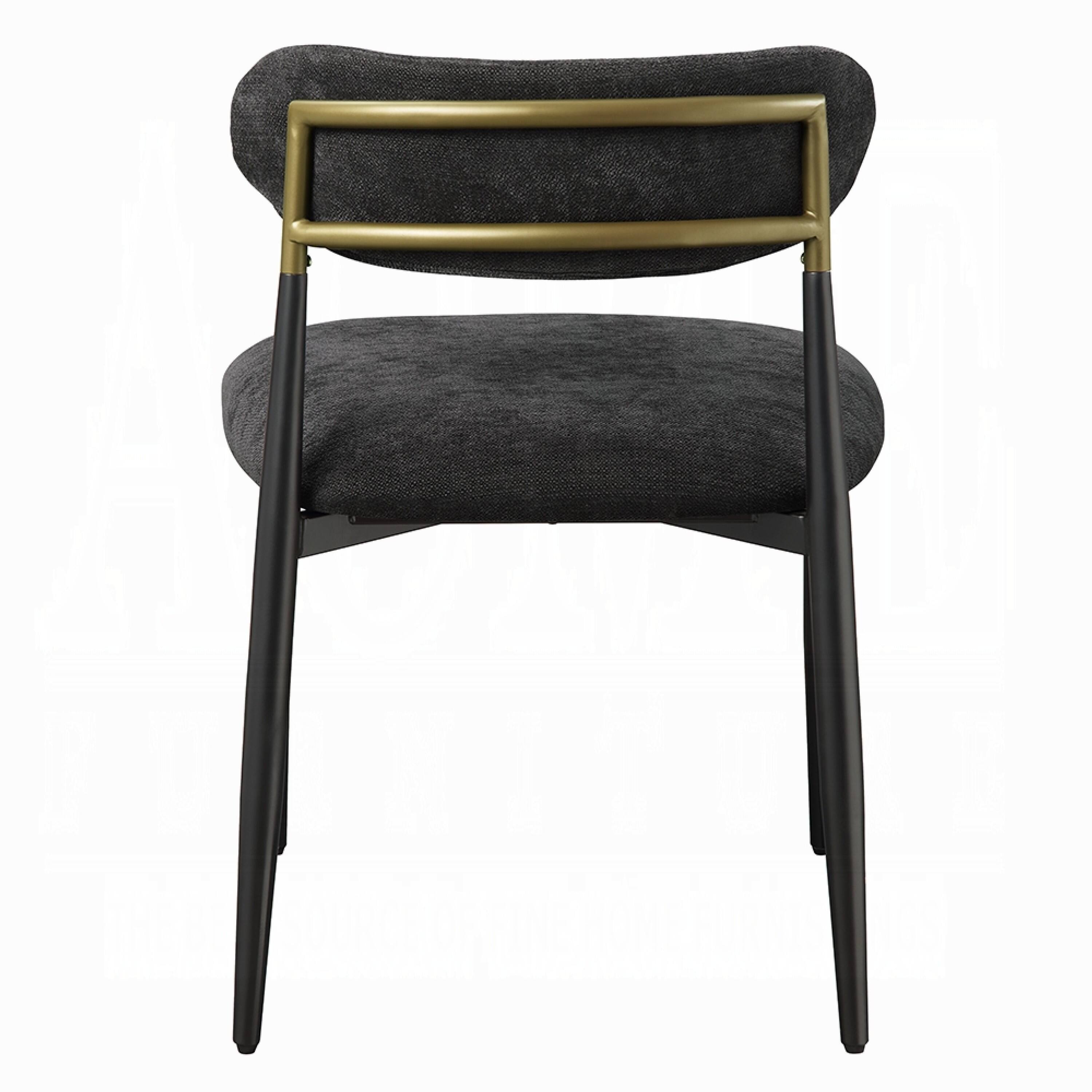 Alt View 3. Manhattan Lane - Vonn Side Dining Chair Set of 2, Black Chenille, Curved, Metal Legs - Black, Gold.