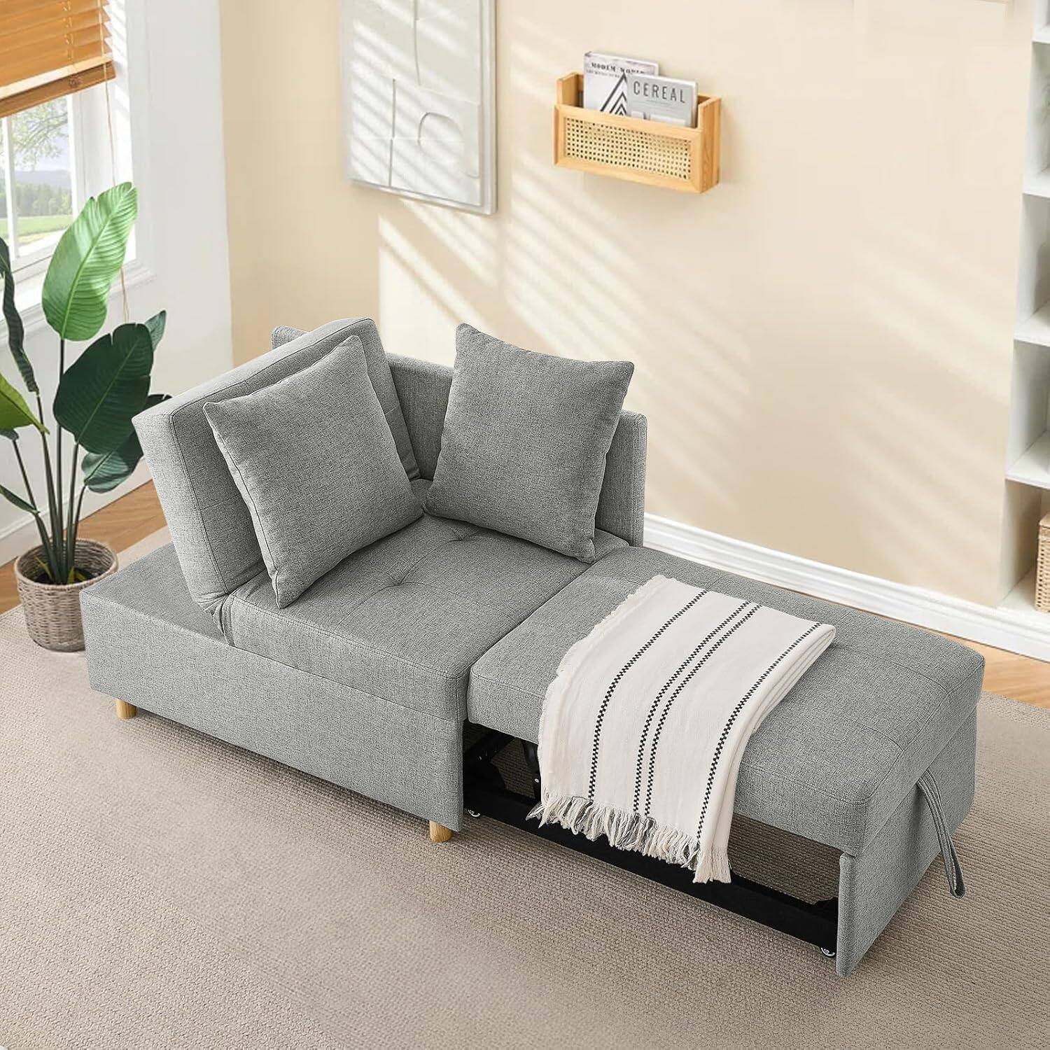 Alt View 3. Trinkets Crazed - 69.7'' Convertible Sleeper Sofa Chair Bed, 3 in 1 Modern Pull Out Bed Sofa with Adjustable Backrest - Gray.