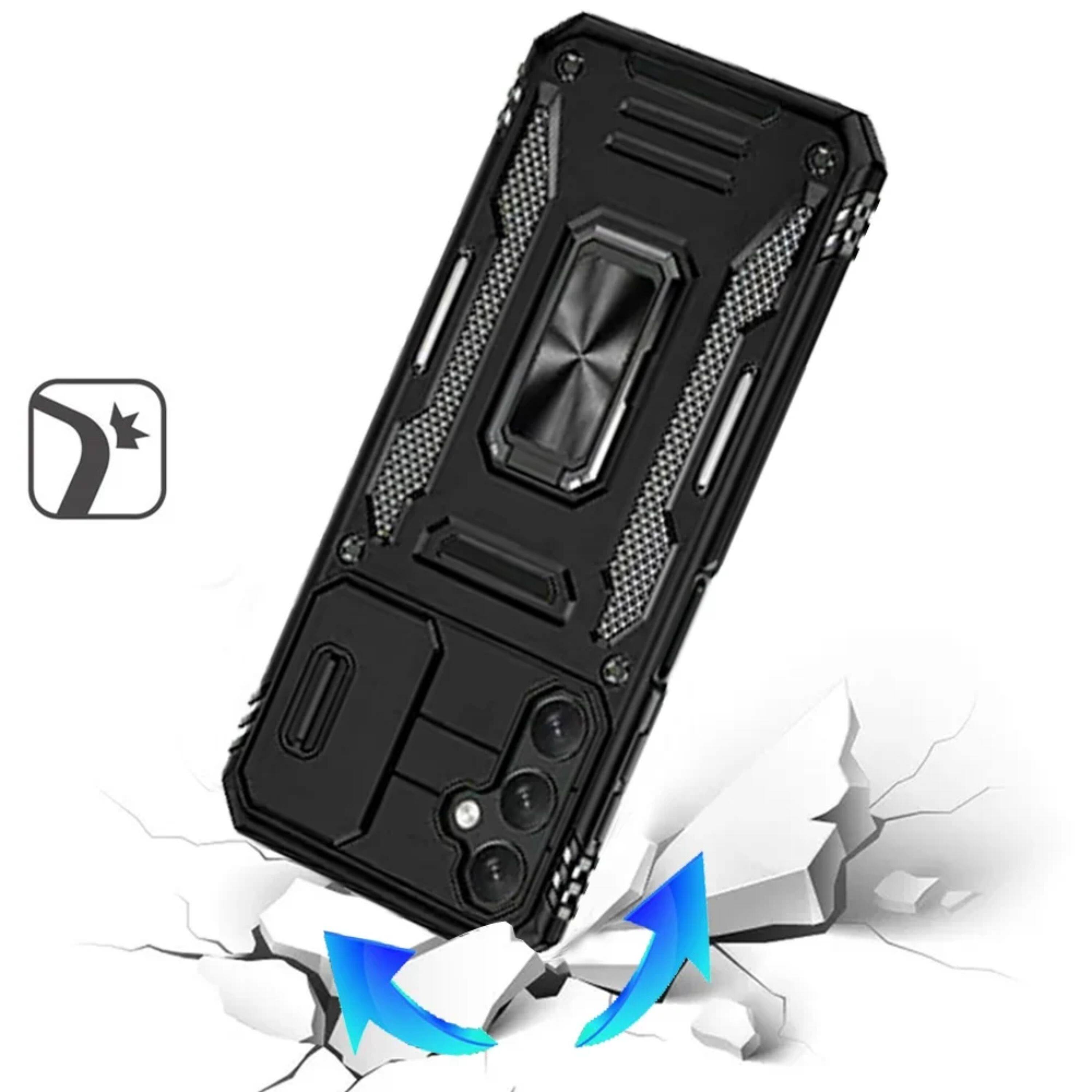 Left. Kitcheniva - Sliding Lens with Magnetic Ring Stand Plus Tempered Glass For Samsung A17 5G Case Black - Black.
