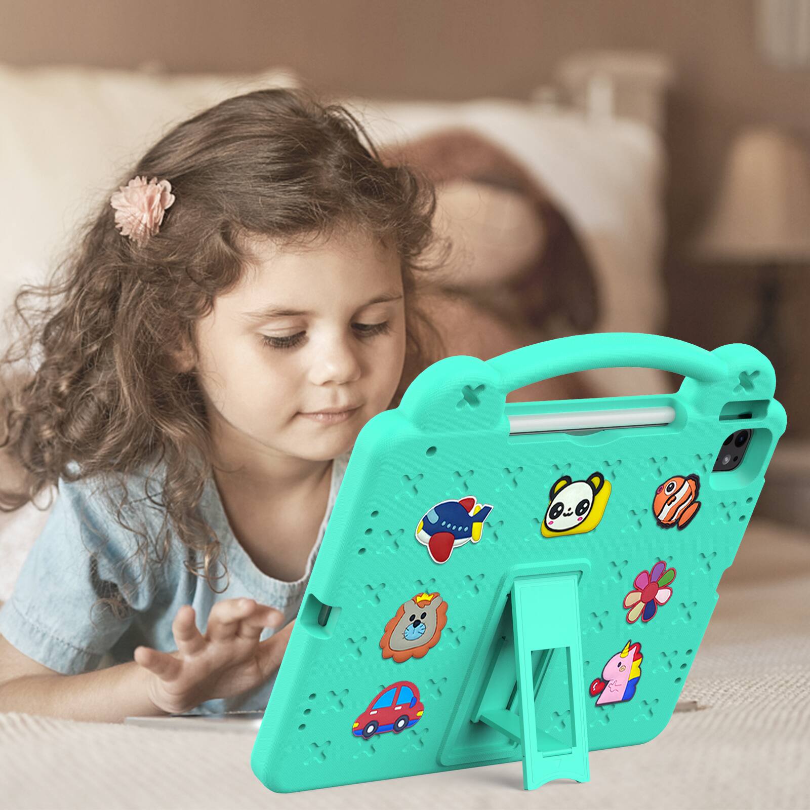 Alt View 4. UUCOVER - Kids Case for iPad Air 13-inch M4 M3 M2 (2026/2025/2024),Shockproof EVA Case Handle Adjustable Stand Cover - Mint.