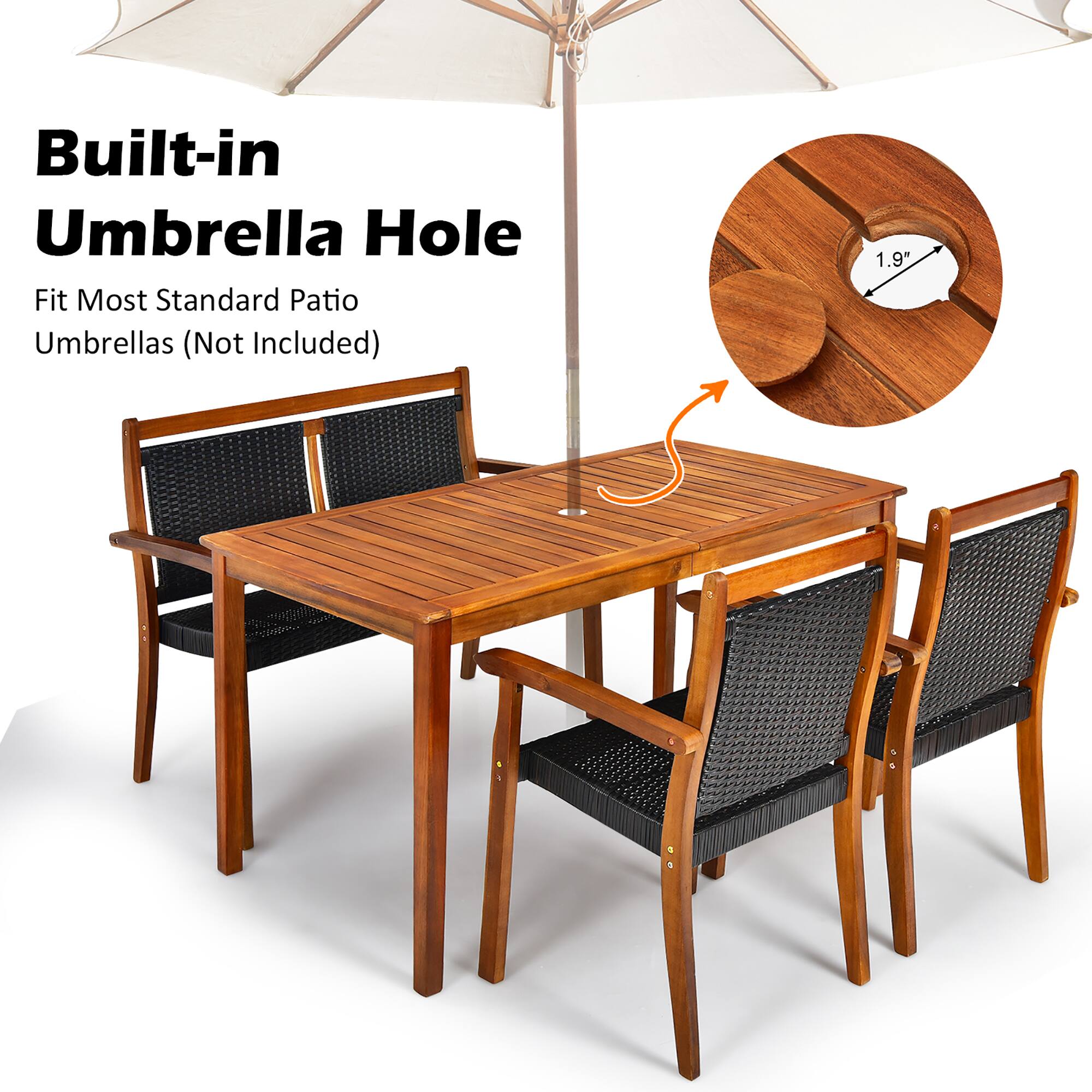 Built-in Umbrella Hole
Fit Most Standard Patio Umbrellas (Not Included)
1.9"