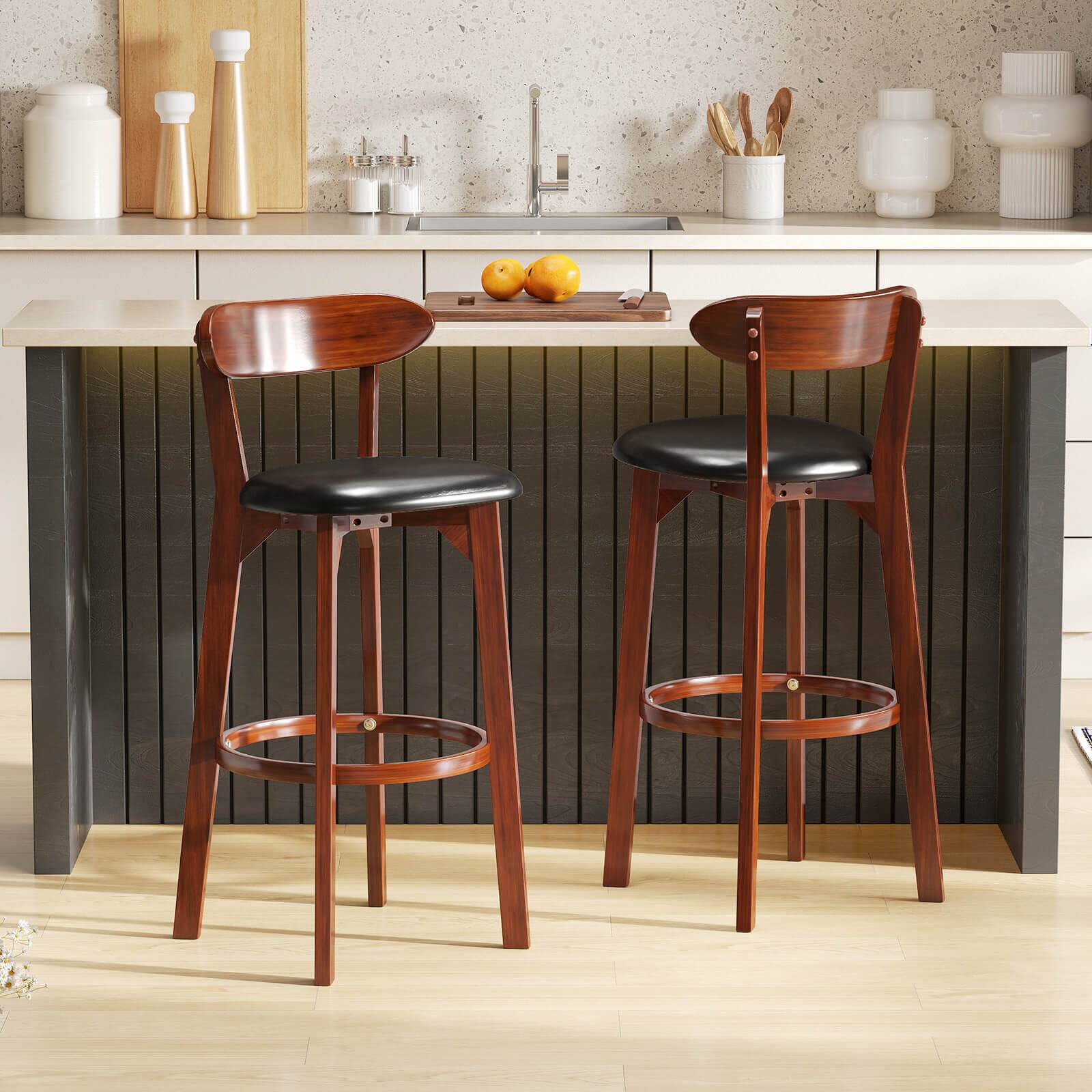 Alt View 1. Costway - Costway 30.5" Bar Stool Set of 4 with Curved Backrest & Footrest Counter Height Stools - Walnut,Black.