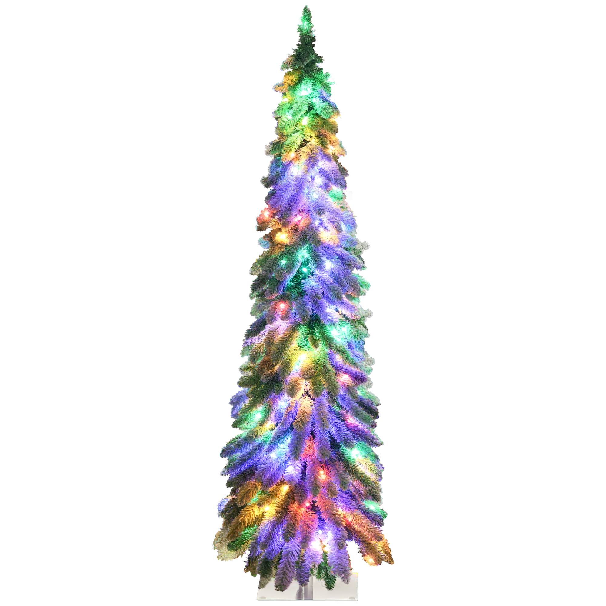 Front. Homcom - Prelit Pencil Artificial Christmas Tree, 334 Snow Flocked Branches, 150 Warm White or Colorful LEDs, Downswept Shape - green.