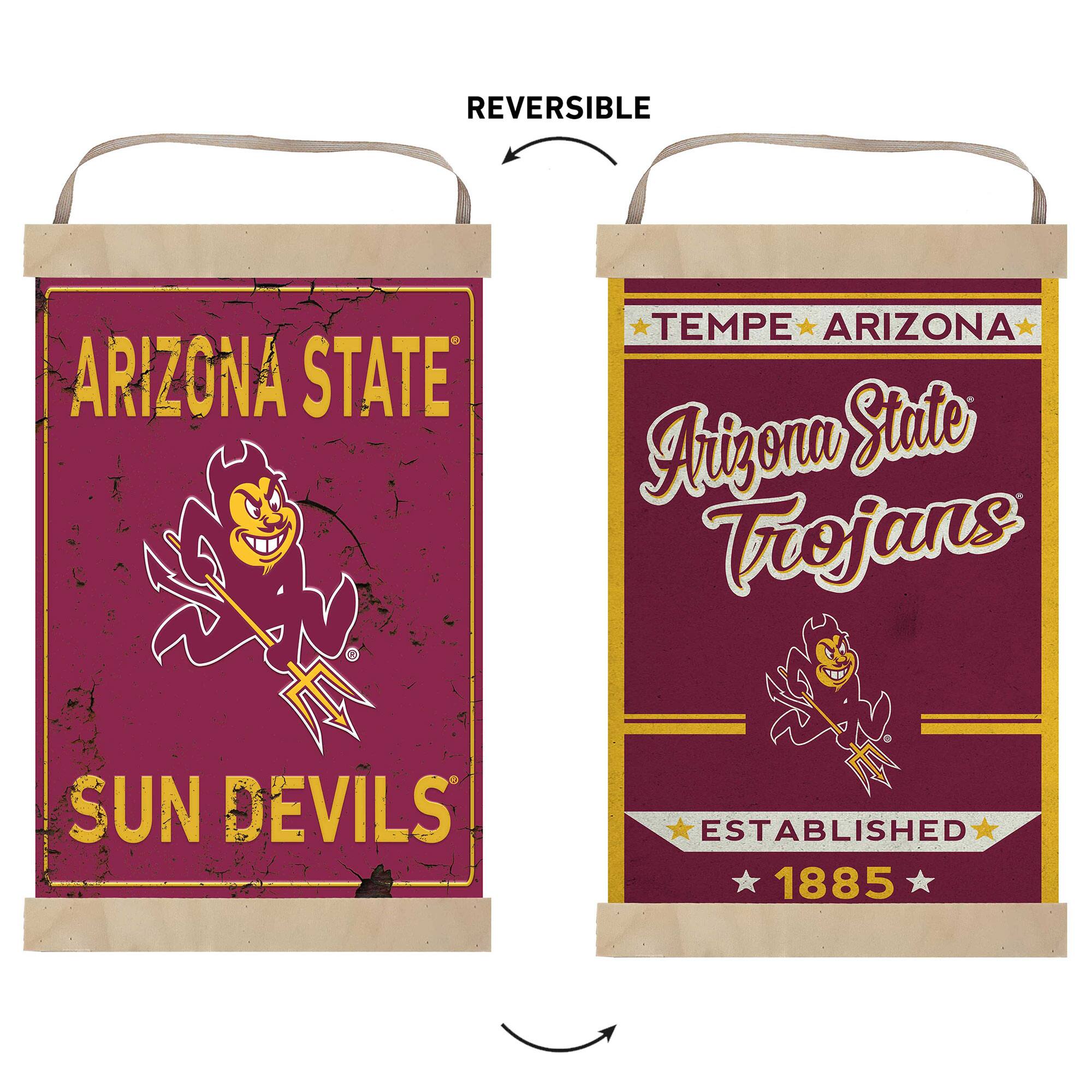 REVERSIBLE

ARIZONA STATE
SUN DEVILS

TEMPE ARIZONA
Arizona State Trojans
ESTABLISHED 1885