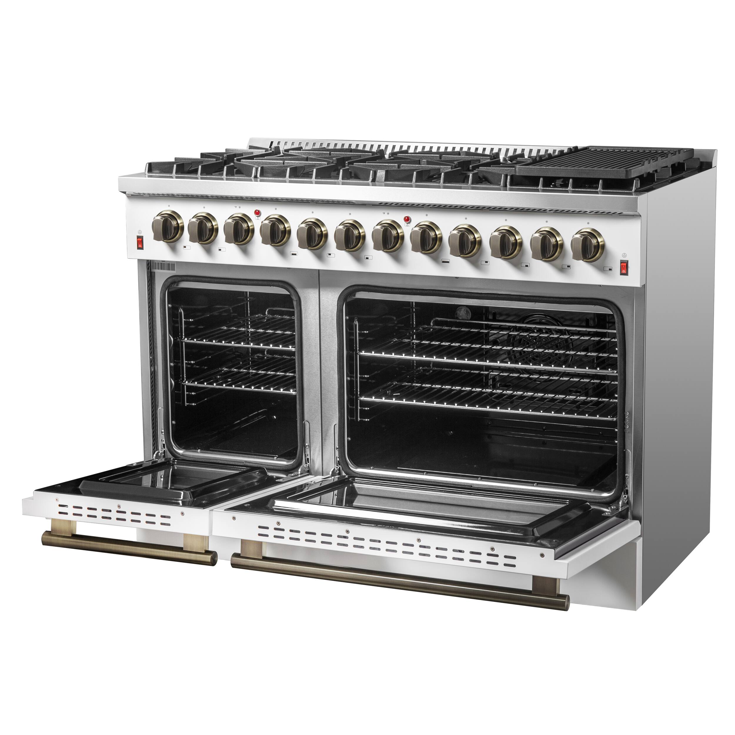 Alt View 2. Forno Appliances - 48 in. Wide 8 Burner Galiano 6.58 Cu. Ft. Freestanding Dual Fuel Range with Convection Oven and Griddle - White Door.