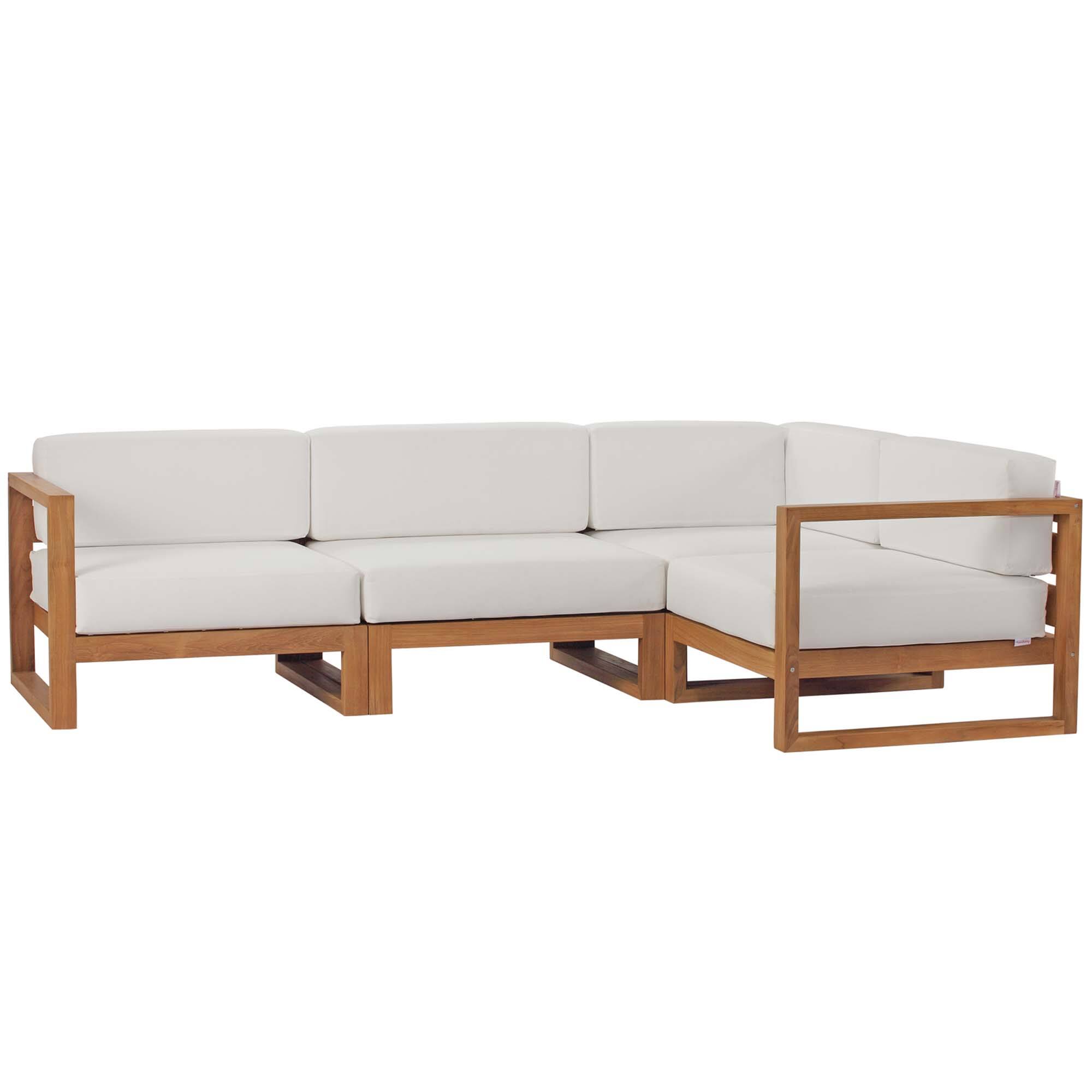 Angle. Modway - Upland 4-Piece Outdoor Patio Teak Wood Sectional Sofa Set by Modway - Natural White.