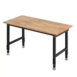 VEVOR - Adjustable Workbench, 1500 lbs Capacity, 48 x 24 Inch Oak Wood Top Workbench with 26.3-40.2 Inch Height Adjustment - Wood + Black