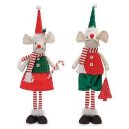 BreeBe - Plush Holiday Mouse Shelf Sitter (Set of 2) - Green, Red