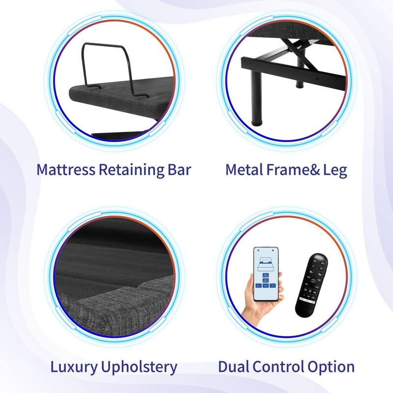 Mattress Retaining Bar, Metal Frame & Leg, Luxury Upholstery, Dual Control Option