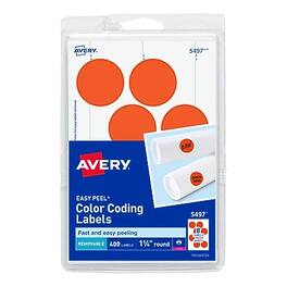 Avery - Laser Color Coding Labels, 1 1/4" Dia., Neon 8/Sheet, 50 Sheets/Pack - Red