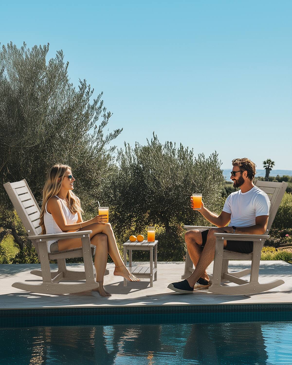 Alt View 1. FODINGHILL - Set of 2 Oversized HDPE Rocking Chairs, High Back Porch Rockers for Patio Backyard - Wood.