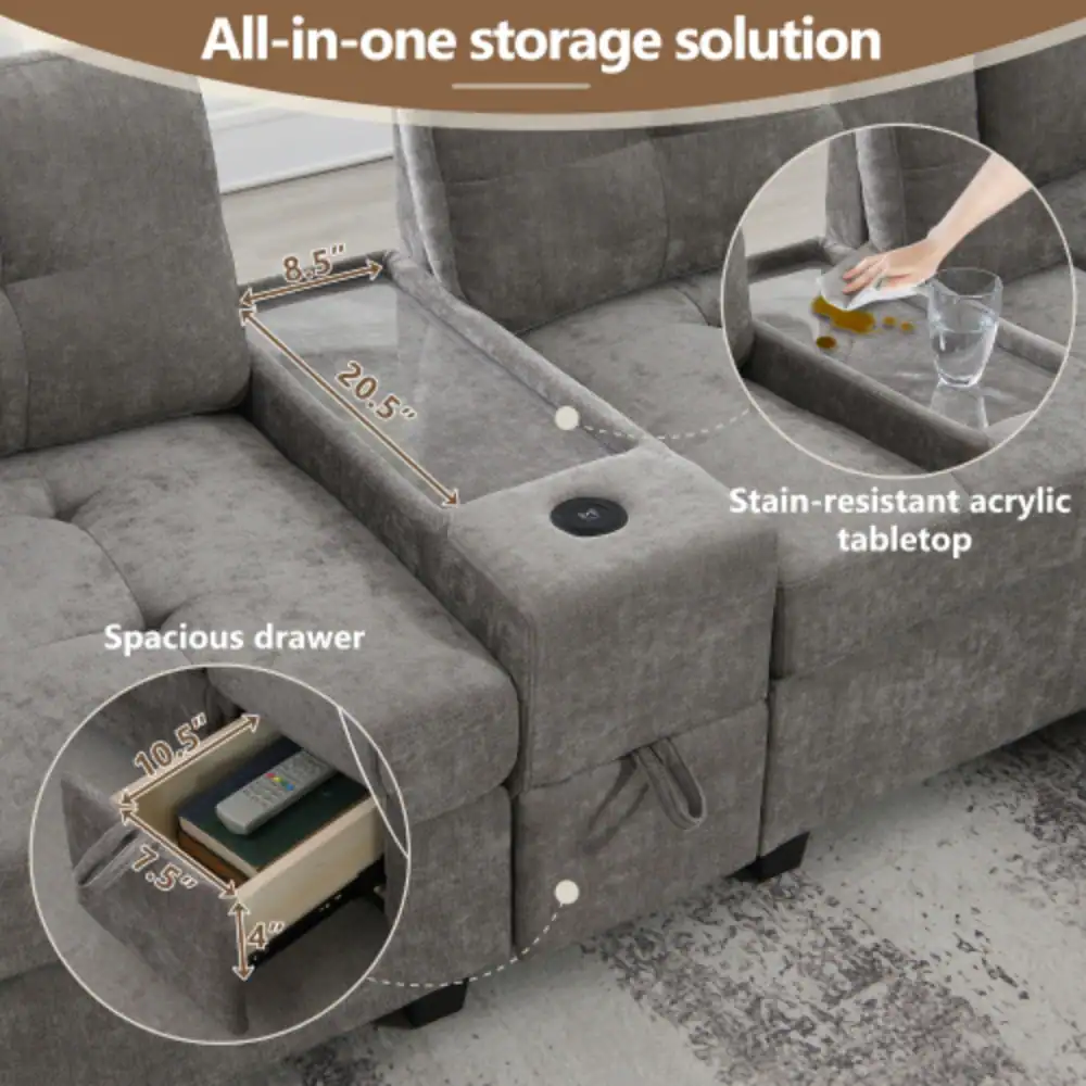 All-in-one storage solution  
8.5" 20.5"  
Stain-resistant acrylic tabletop  
Spacious drawer 10.5" 7.5"