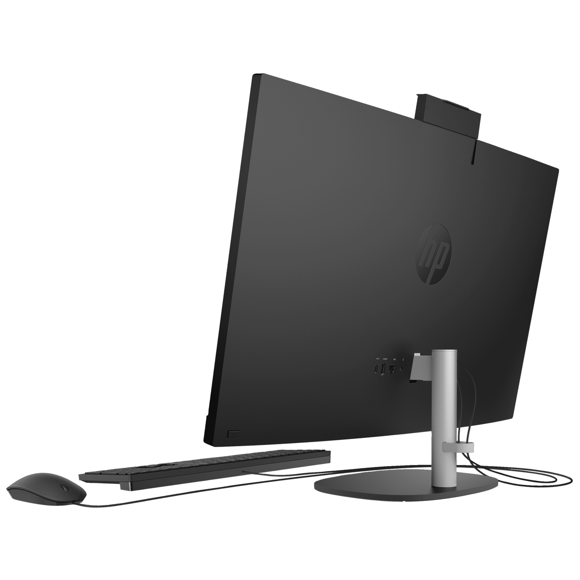 Left. HP - HP 27-CR10 27" FHD AIO Desktop, Intel Ultra 7 155U, 16GB, 1TB, W11H - Black - Black.
