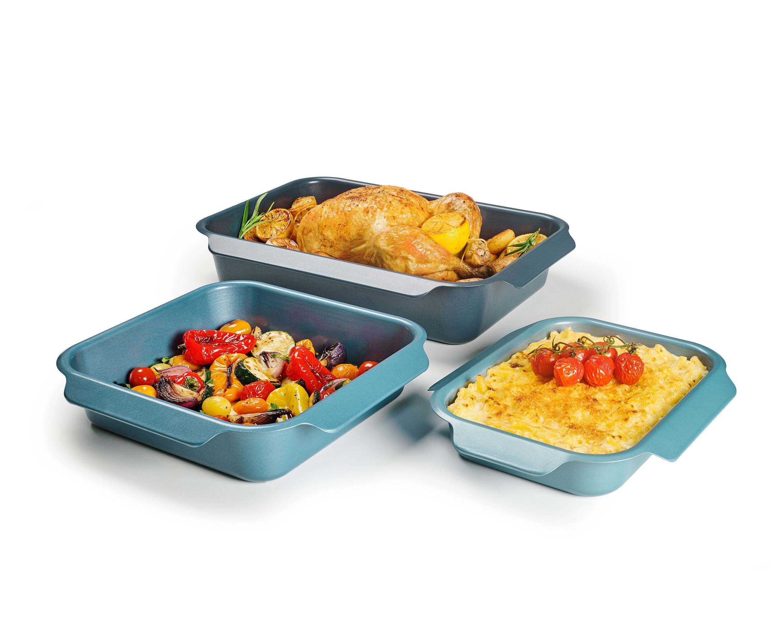 Alt View 1. Joseph Joseph - Joseph Joseph Nest Oven 3-piece Non-stick Roasting Pan Set with Easy Pull Handles - Blue.