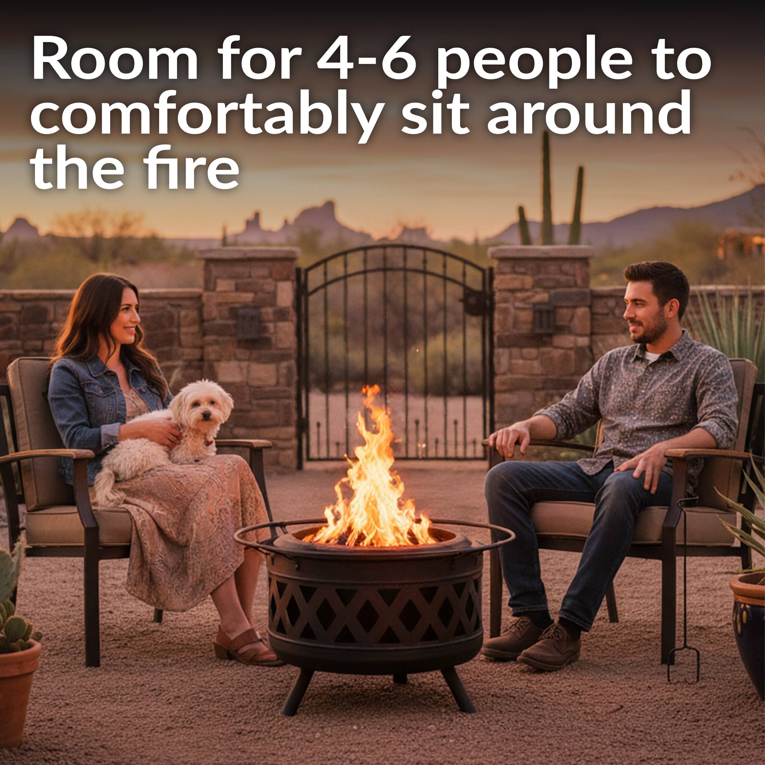 Room for 4-6 people to comfortably sit around the fire