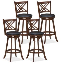 Gymax - 360° Swivel Barstools Set of 4 29'' Bar Height Bar Chairs with Back & Footrest - Espresso, Black