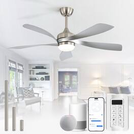 Sofucor - 52 Inch Smart Ceiling Fan Light Kits with Remote/APP/Alexa Control Low Profile Ceiling Fan Reversible DC Dimmable LED - Nickel - Silver