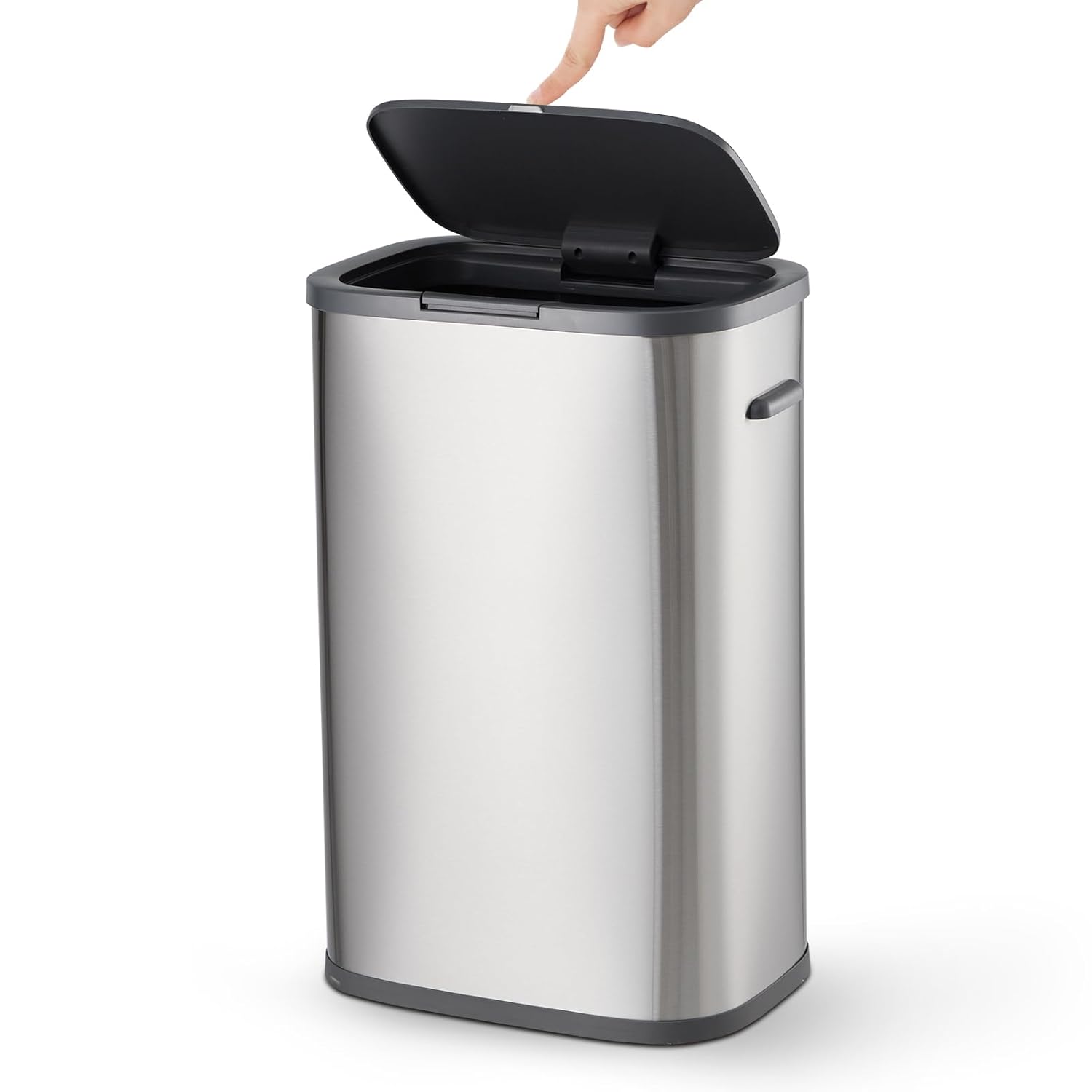 Angle. Homhougo - Trash Can with Lid, Garbage Can with Pop-up Lid, 55L/14.5Gal Trash Bin, Waste Basket for Kitchen, Bedroom, Office - Grat.