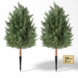 VEVOR - Artificial Topiary Cedar Bush 3 Ft Set of 2 Greenery Fake Shrubs, PE Faux Trees with Ground Spikes - Green