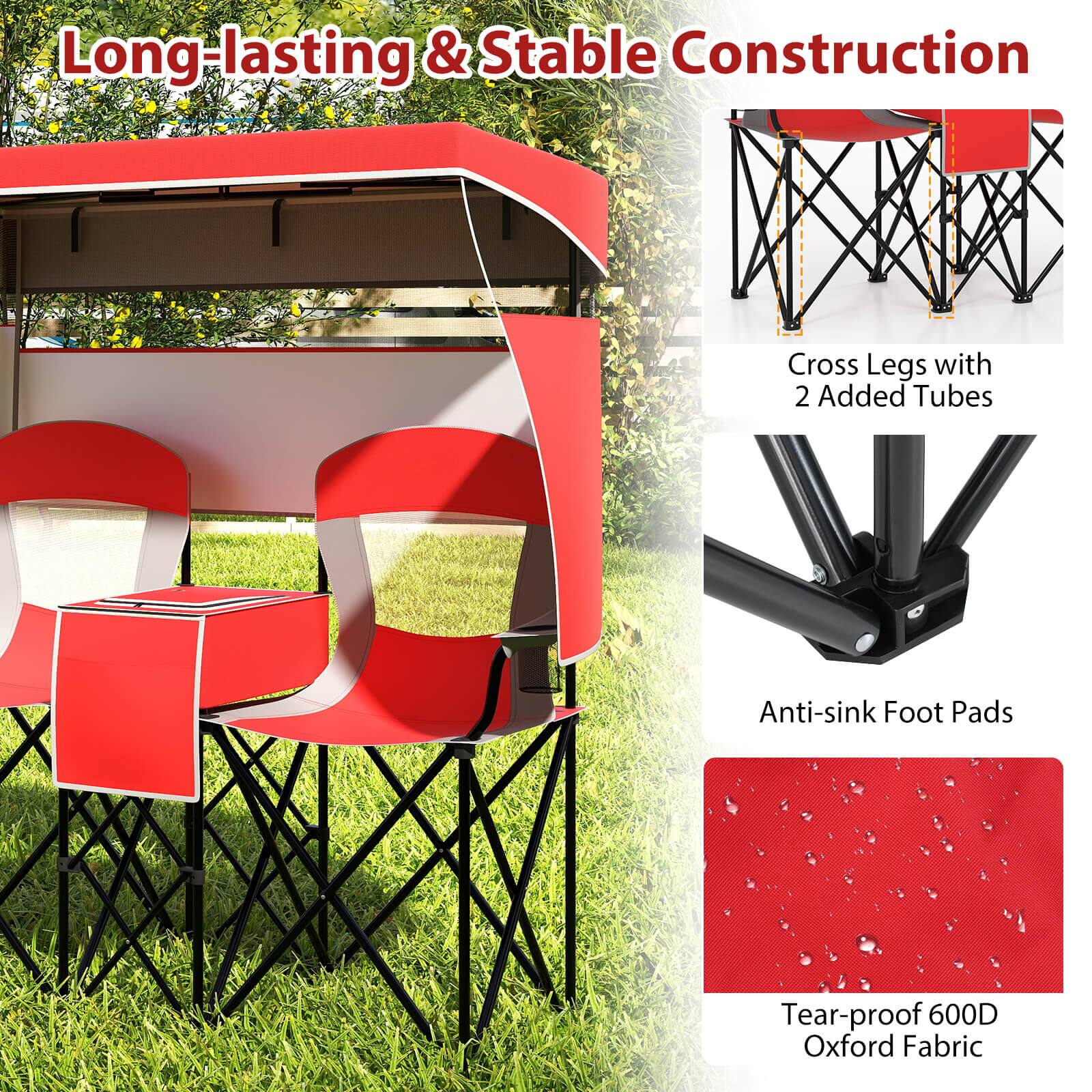 Long-lasting & Stable Construction

- Cross Legs with 2 Added Tubes
- Anti-sink Foot Pads
- Tear-proof 600D Oxford Fabric
