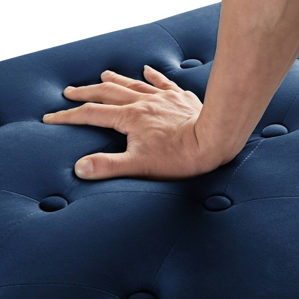 Alt View 2. Ropilly - Ropilly Upholstered Tufted Storage Bench with Armrests, Navy Velvet Entryway Bed Bench with Nailhead Trim, 48 Inch - Navy.
