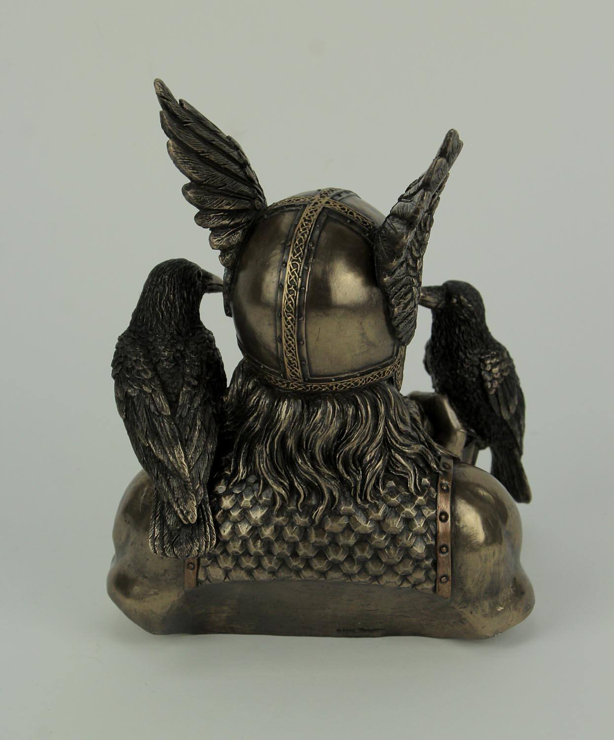 Alt View 2. Veronese Design - Norse God Odin in Winged Helm with Ravens Statue - Bronze.