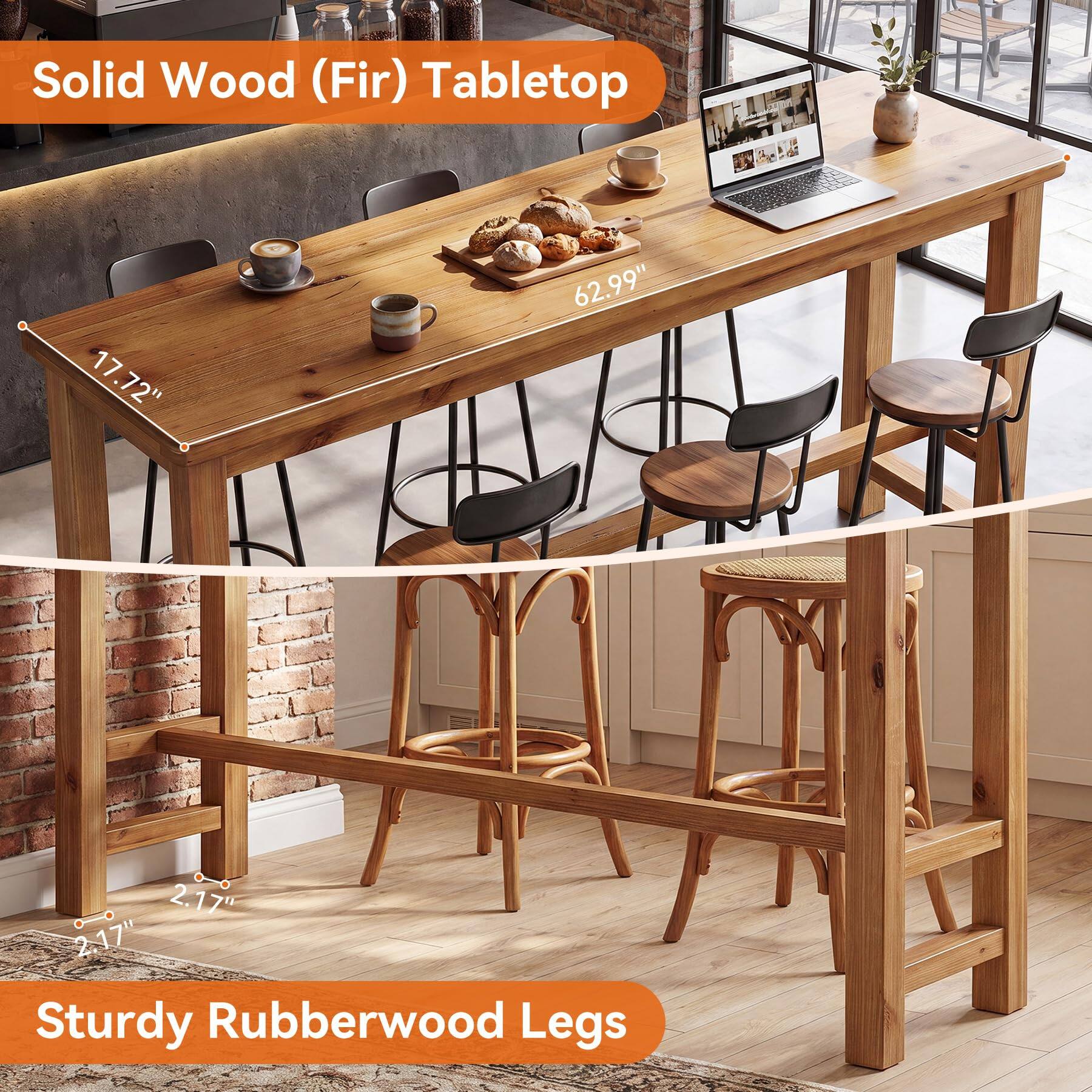 Solid Wood (Fir) Tabletop  
17.72"  
62.99"  
2.17"  
2.17"  
Sturdy Rubberwood Legs
