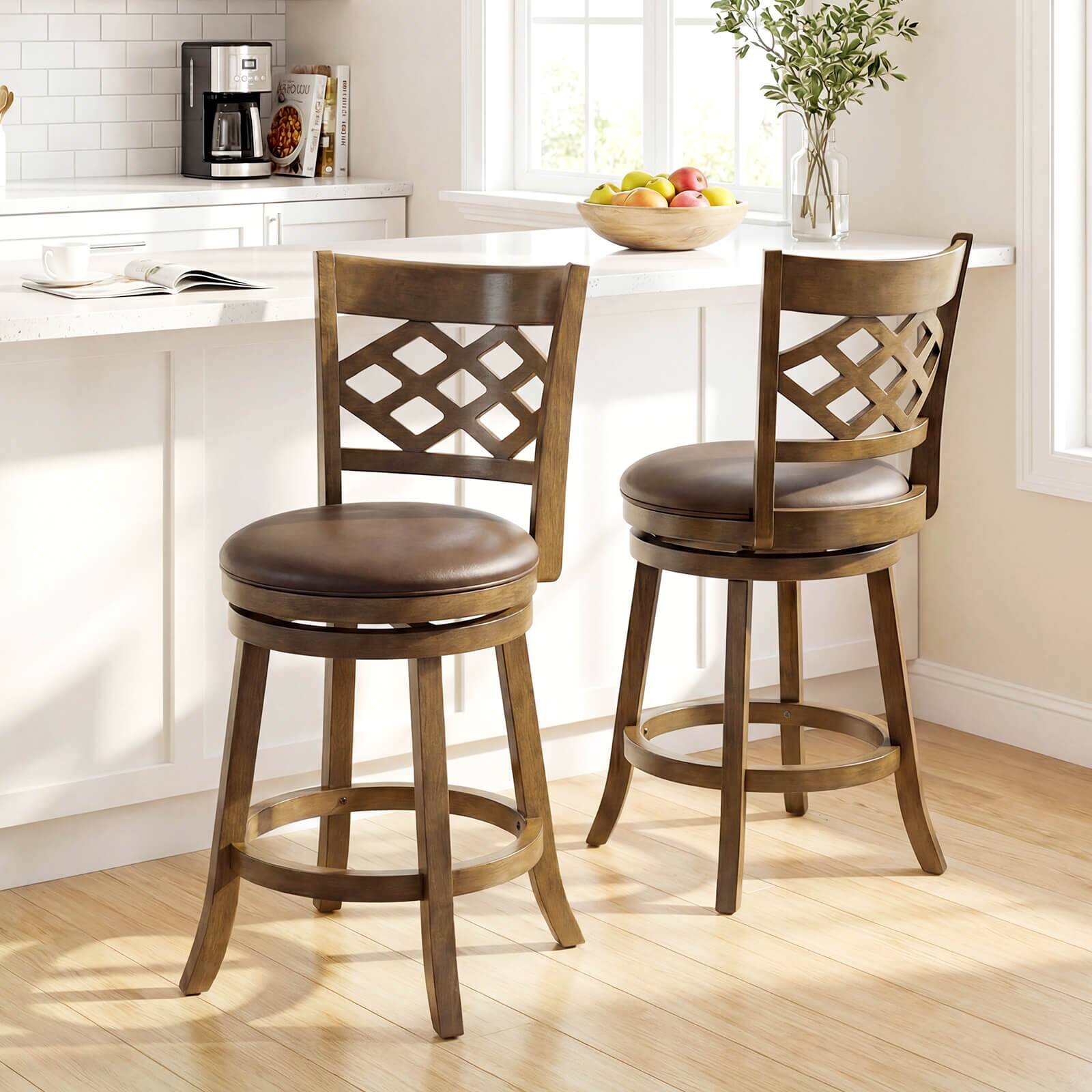 Alt View 4. Costway - Costway 26" Counter Height Bar Stools Set of 4 with Rubber Wood Frame, Upholstered Seat - Brown.