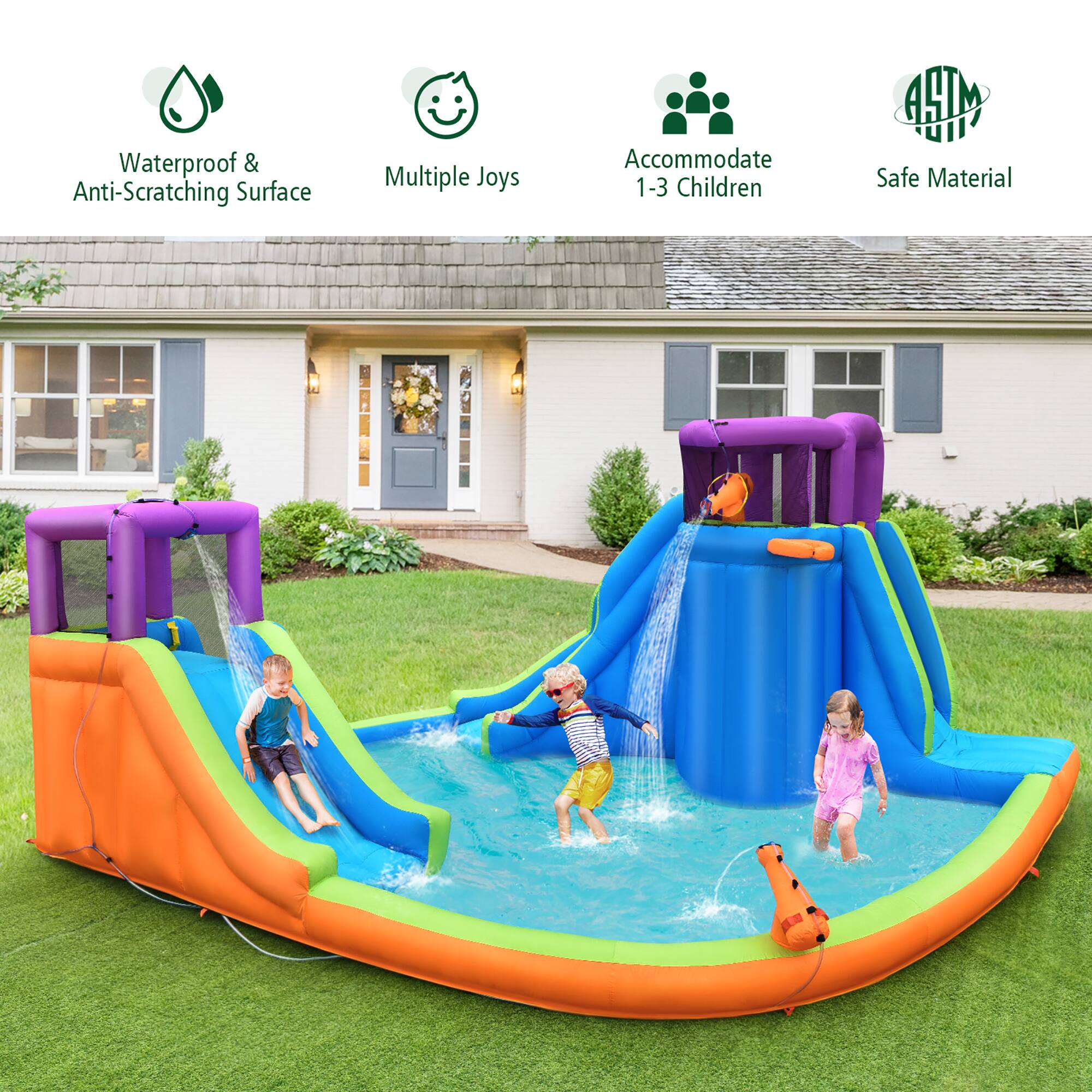 Waterproof & Anti-Scratching Surface  
Multiple Joys  
Accommodate 1-3 Children  
Safe Material