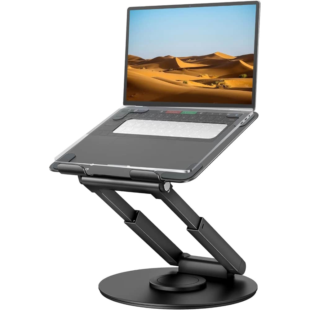 ZUQIETA - 360° Rotating Laptop Stand - Telescopic Height Adjustable Riser for Sit-Stand Posture - Black